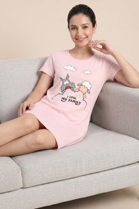 Zivame Farm Lore Knit Cotton Knee Length Nightdress - Cradle Pink — thumbnail 4